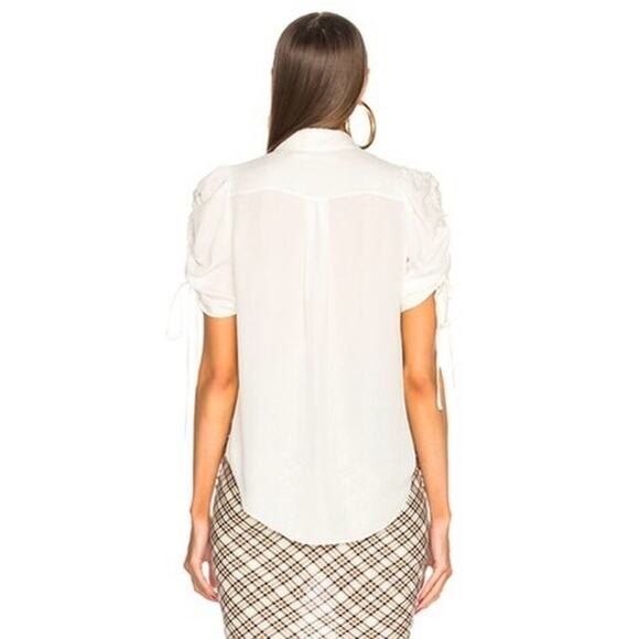 Veronica Beard Carmine Off-White Silk Button Front Ruched Sleeves Blouse Size 4 - Picture 6 of 10